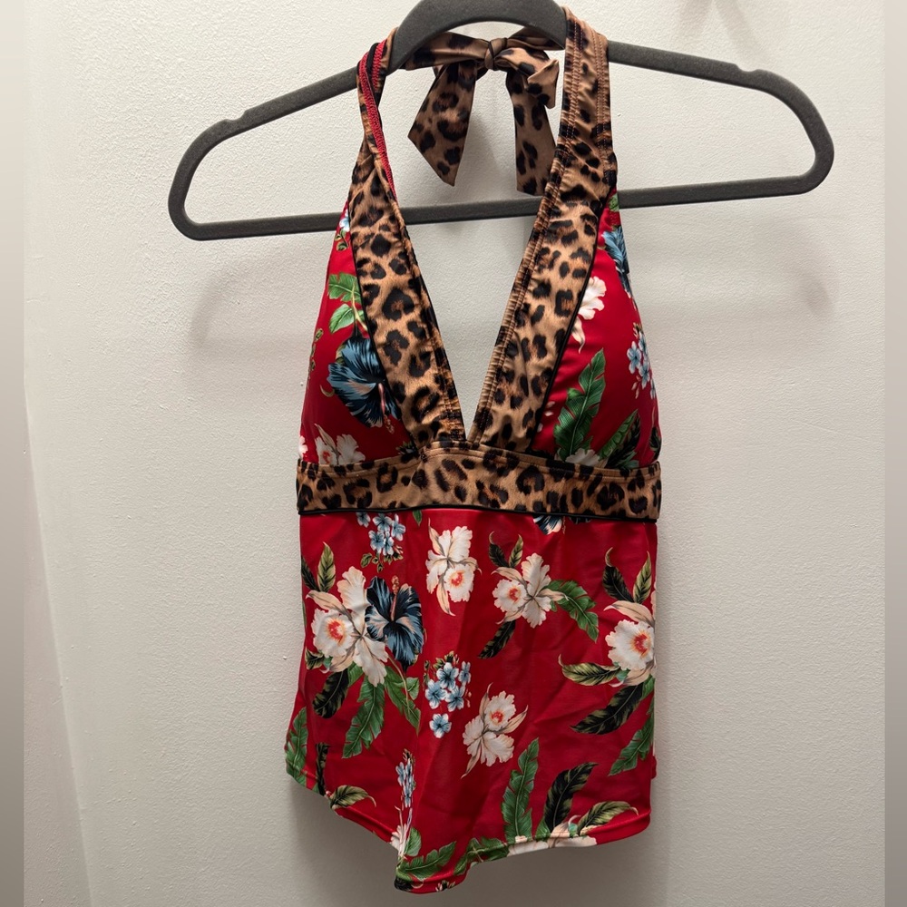 Venus Red Floral and Animal Print Tankini Top